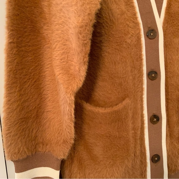 Aritzia Sunday Best Katie Fuzzy Cardigan Brown & Cream Color Size Small - Picture 6 of 9